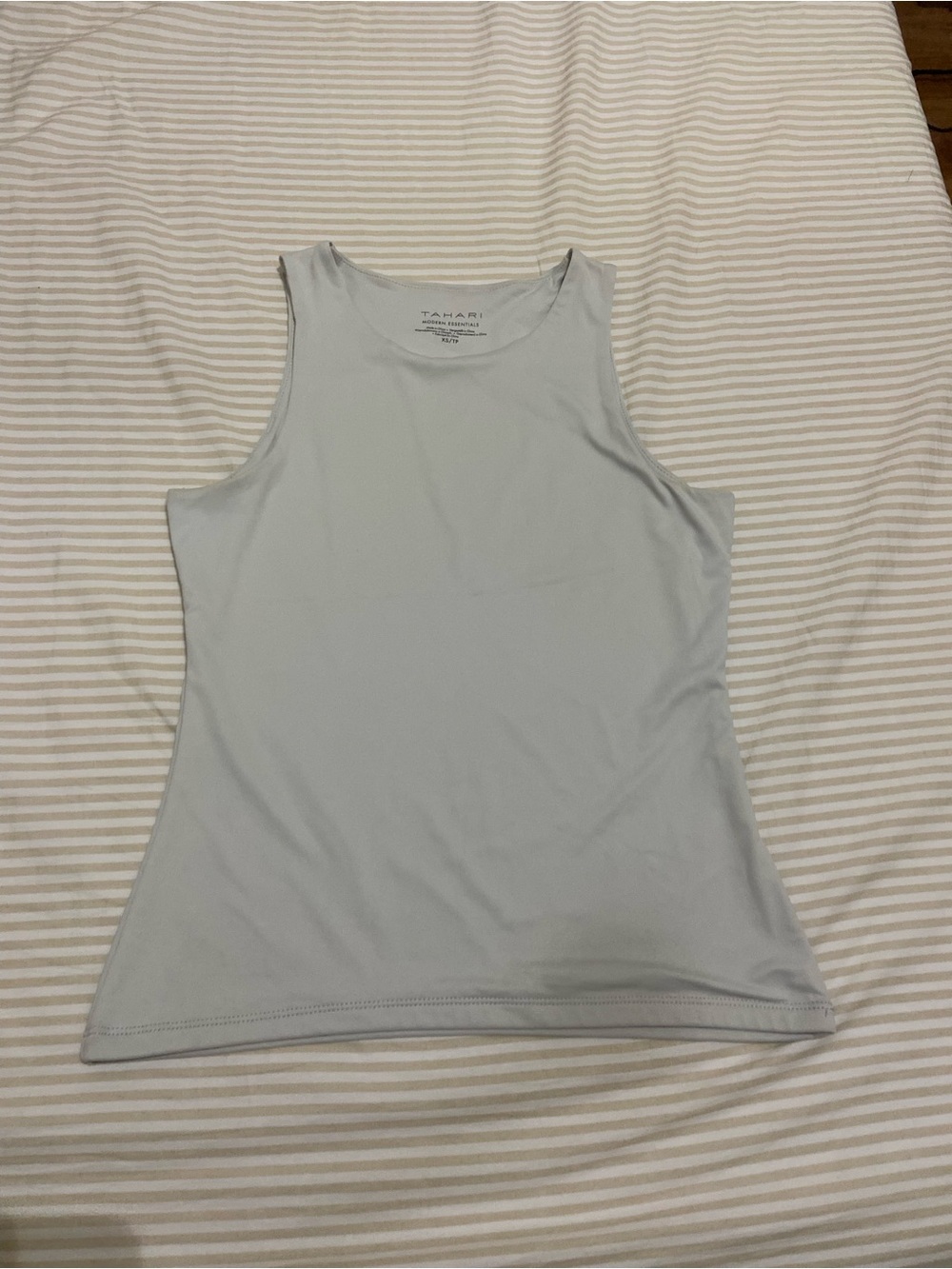 Tahari Sleeveless Light Off White/Gray Nylon Tank Top Double Lined Front Size XS